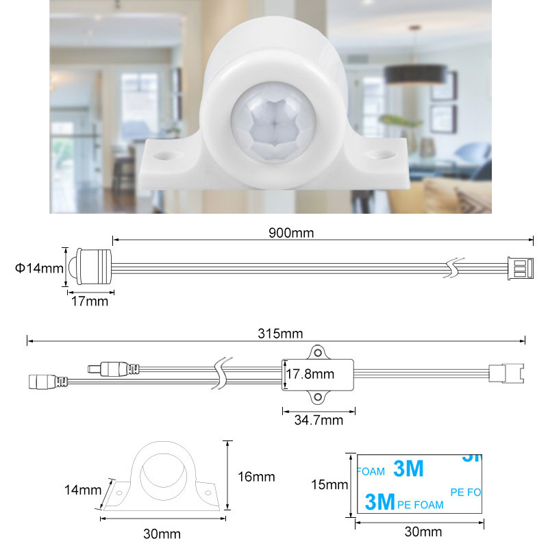 DC12-24V 6A PIR Motion Sensor LED Switch For Strip Lights, Staircase Lights DC12-24V 6A PIR Motion Sensor LED Switch For Strip Lights, Staircase Lights
